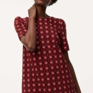 LOFT Red & Black Quilted Shift Dress